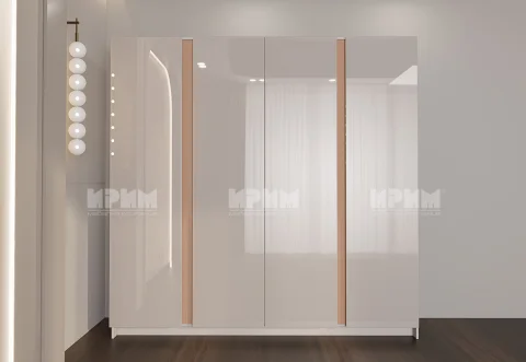 Четирикрилен гардероб Azure в цветове Кашмир, мдф кашмир гланц, тоскано, размери 210/50/206 см, лостове за дрехи, рафтове, врати с плавно затваряне