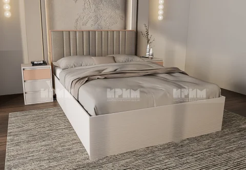 Спалня ИРИМ Azure с матрак 160/200 см, нощни шкафчета, тапицирана табла, в цветове мдф кашмир гланц, мдф тоскано, кашмир, повдигащ механизъм